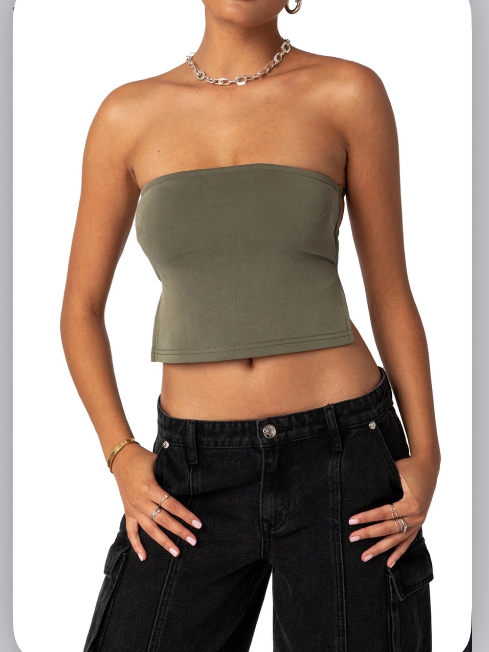 edikted olive green tube top size xs
